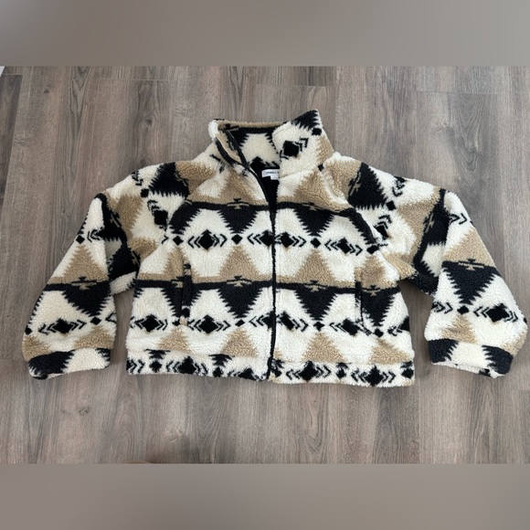 O'Neill crop Sherpa Jacket aztec funnel neck L Cala Long Sleeve - Picture 11 of 14